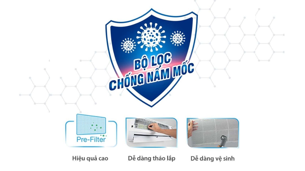 Bộ lọc chống nấm mốc giúp lọc sạch bụi bẩn tồn tại trong không khí