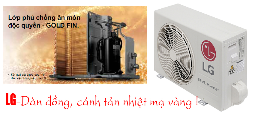 Điều hòa LG dàn đồng, cánh tản nhiệt mạ vàng chống ăn mòn